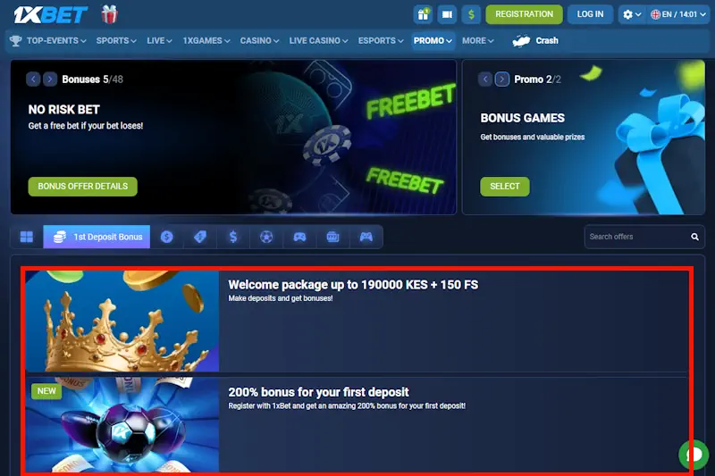 1xBet Welcome package Screenshot